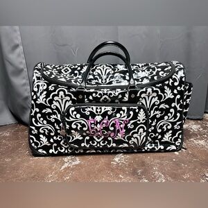 RARE Thirty One 31 Black Parisian Pop Rolling Weekender Travel Luggage Bag.